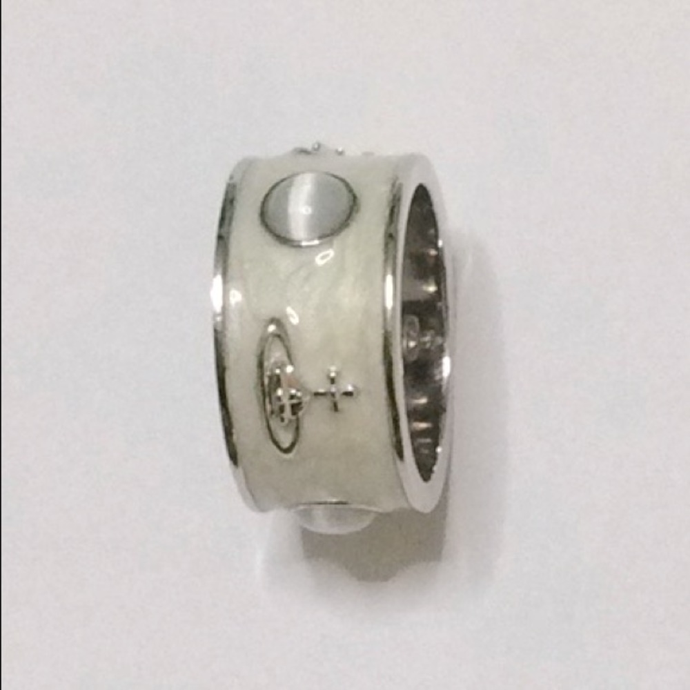 Sold out Vivienne Westwood Silver enamel pearl logo Ring - Picture 6 of 8